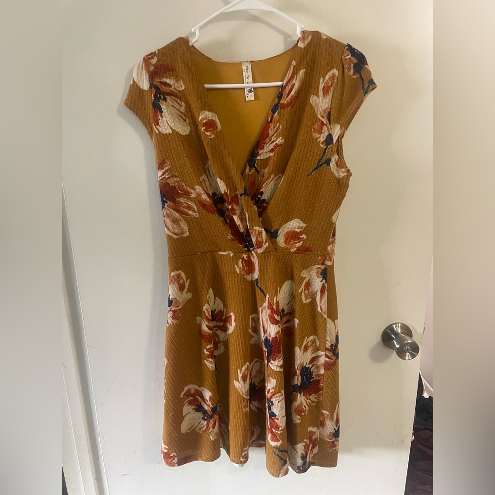 Pink owl floral dress. Mustard Yellow with floral design